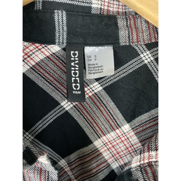 H&M Divided Boyfriend Shirt Women S Black Plaid Cowgirl Button Up Oversized NEW - Picture 4 of 6